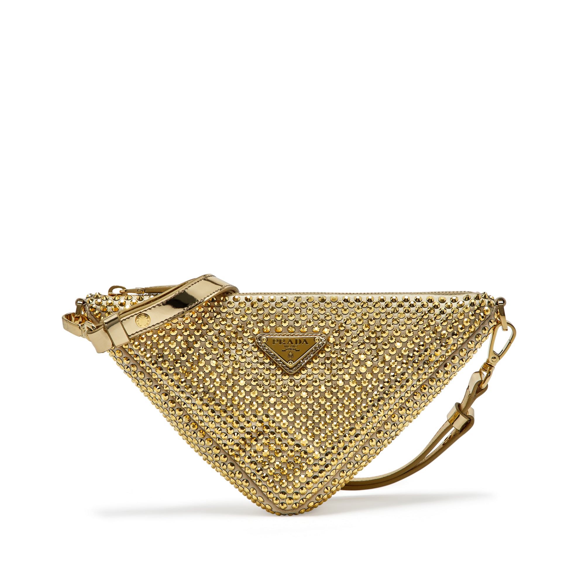 Prada - Platino Saffiano Leather Triangle Pouch Bag