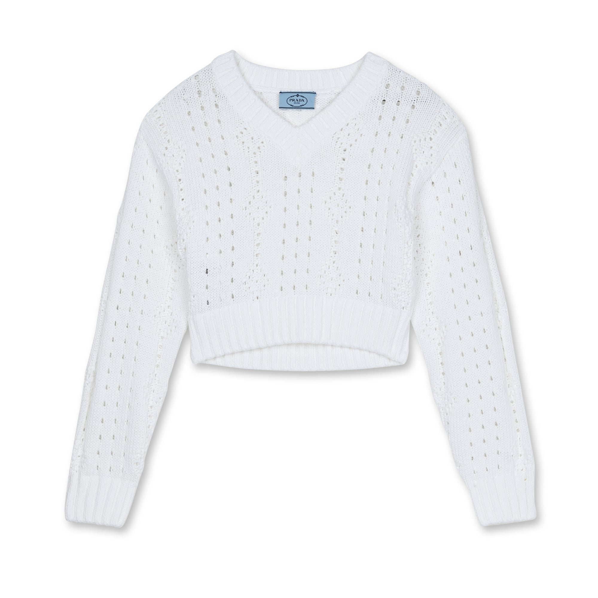 Prada Women's Cropped V Neck Sweater (White)