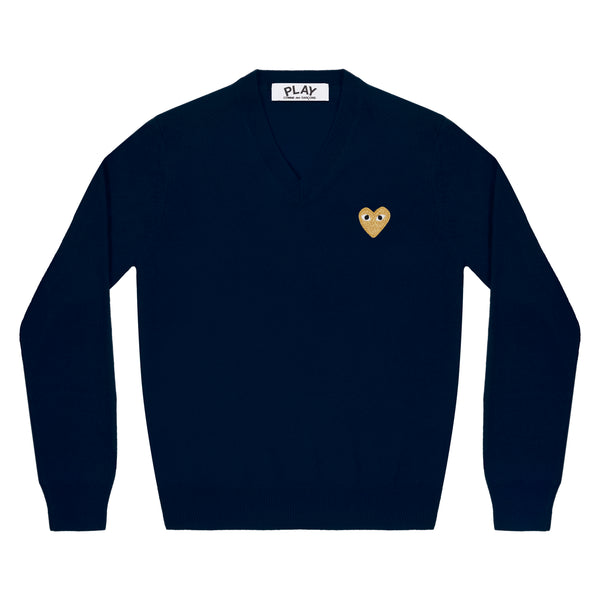 Play - Gold Heart V-Neck Sweater - (Navy)