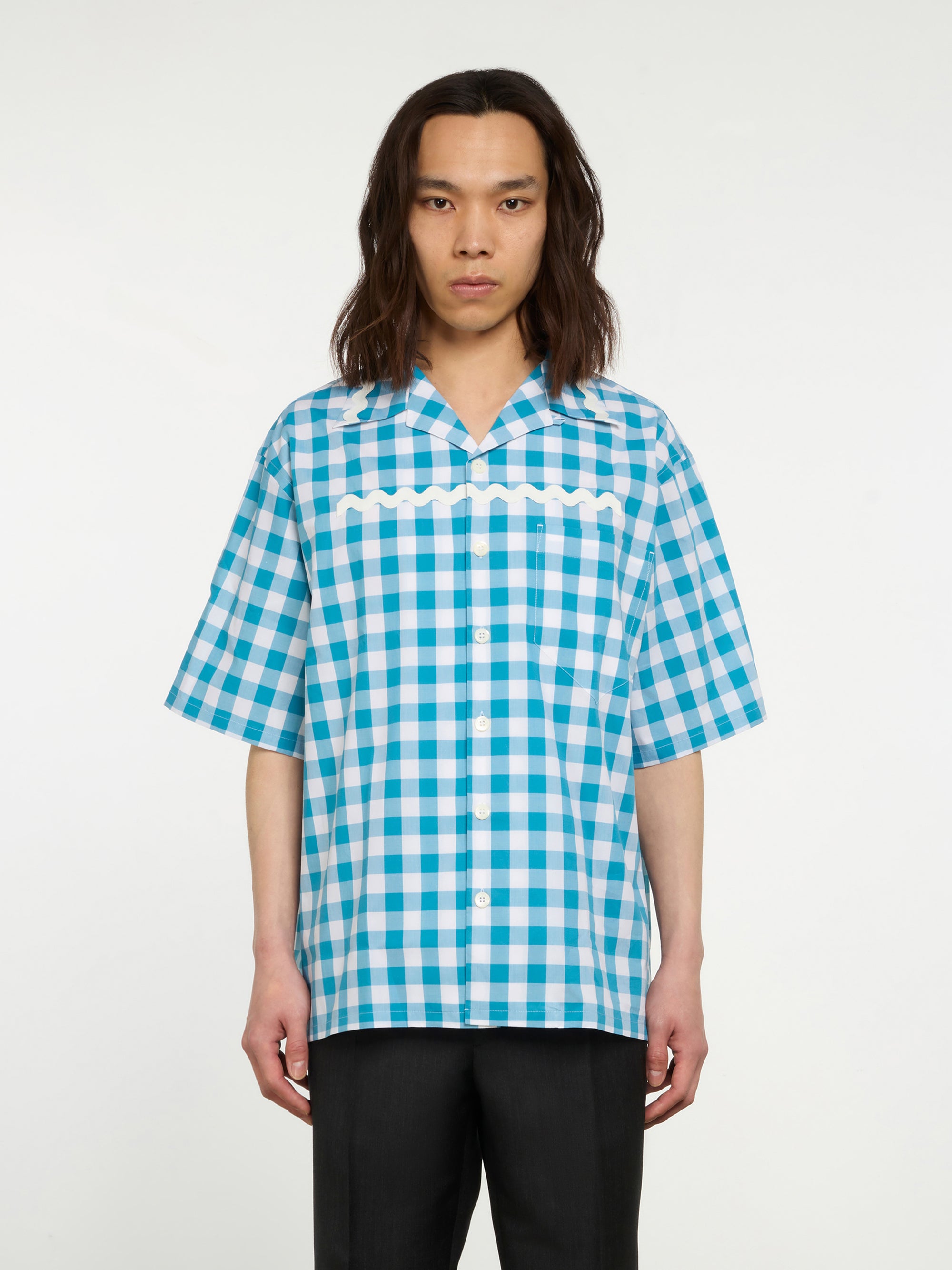 Prada - Men’s Check Shirt - (White/Turquoise) view 1