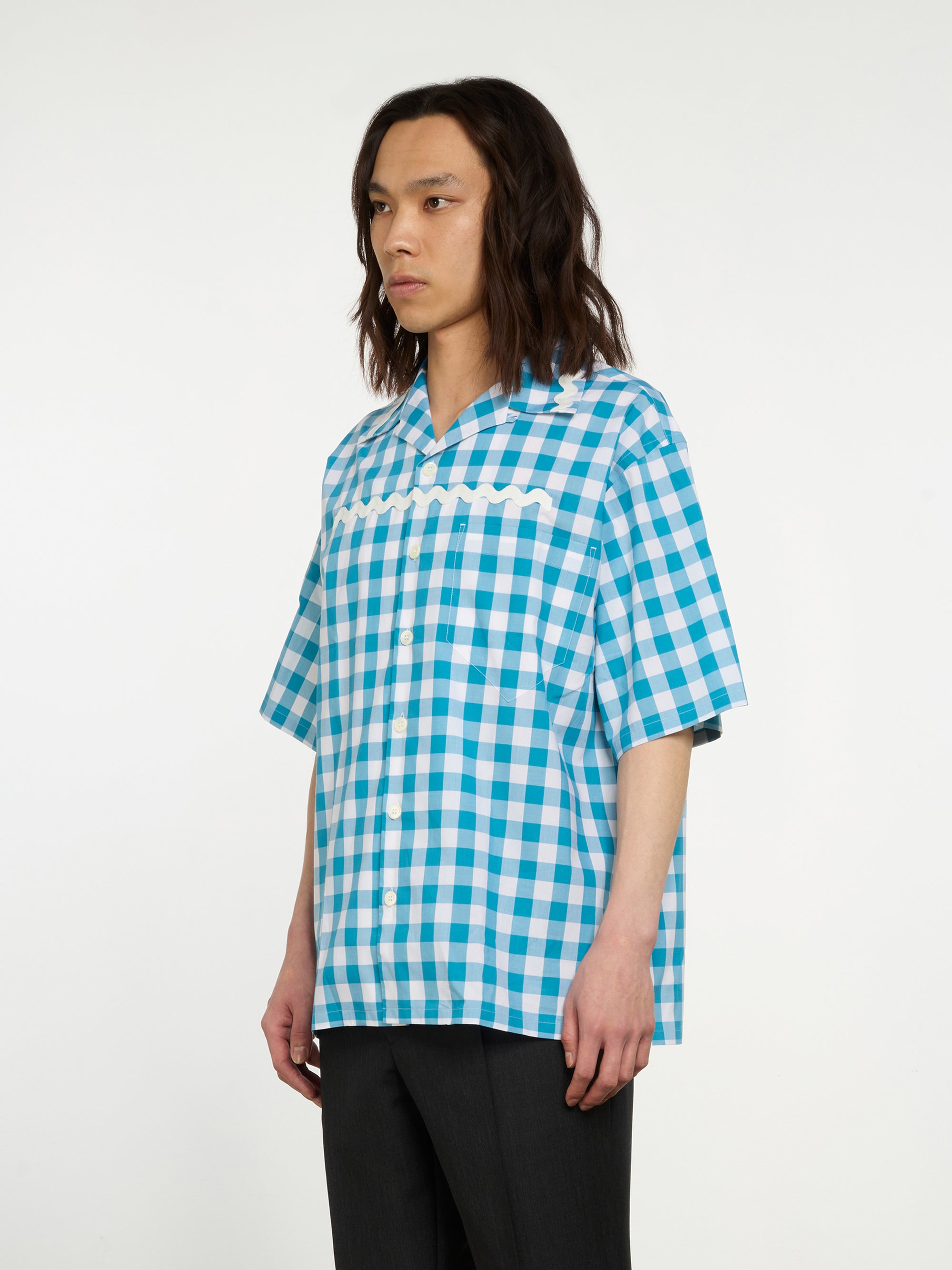 Prada - Men’s Check Shirt - (White/Turquoise) view 2