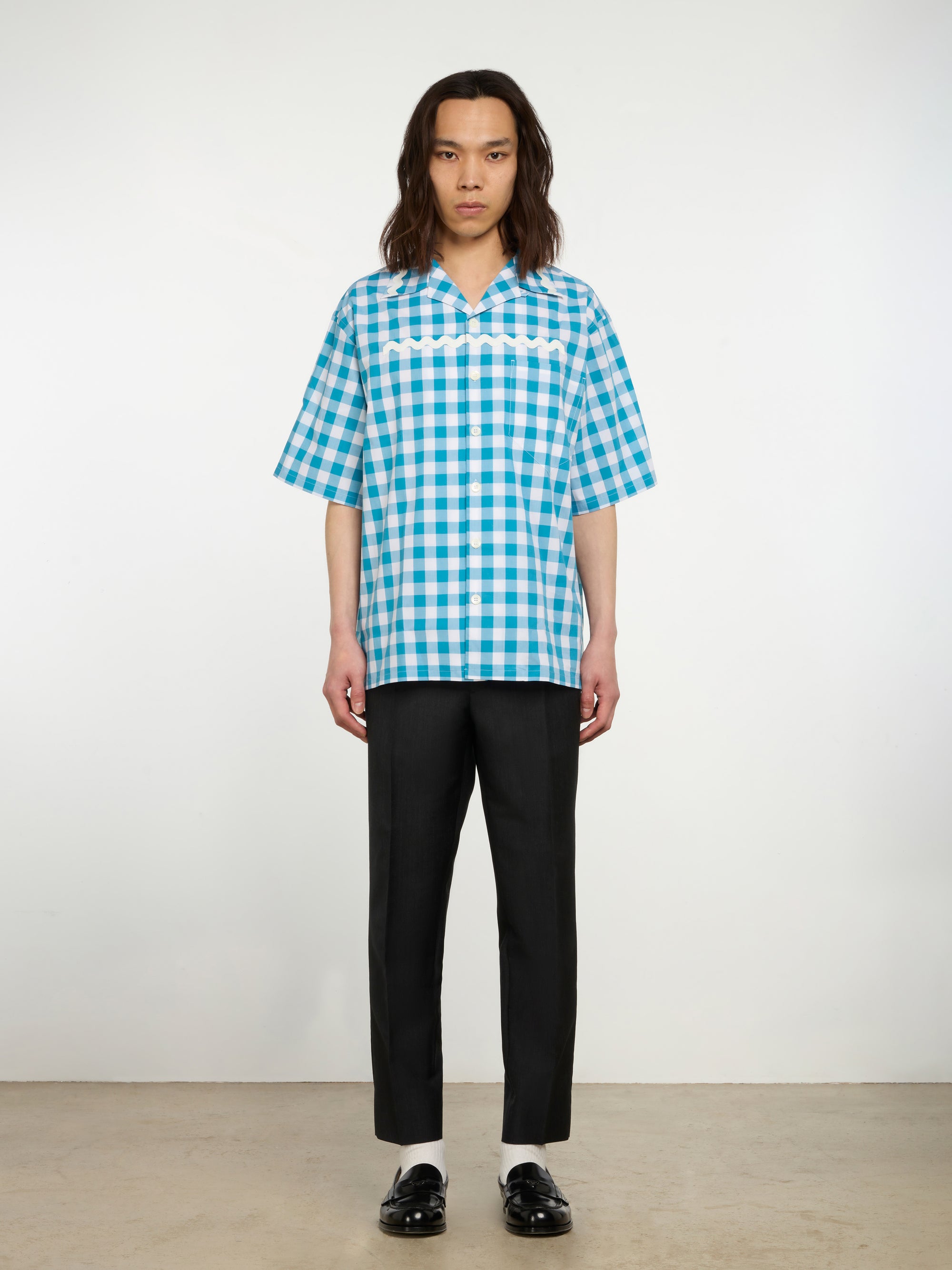 Prada - Men’s Check Shirt - (White/Turquoise) view 4