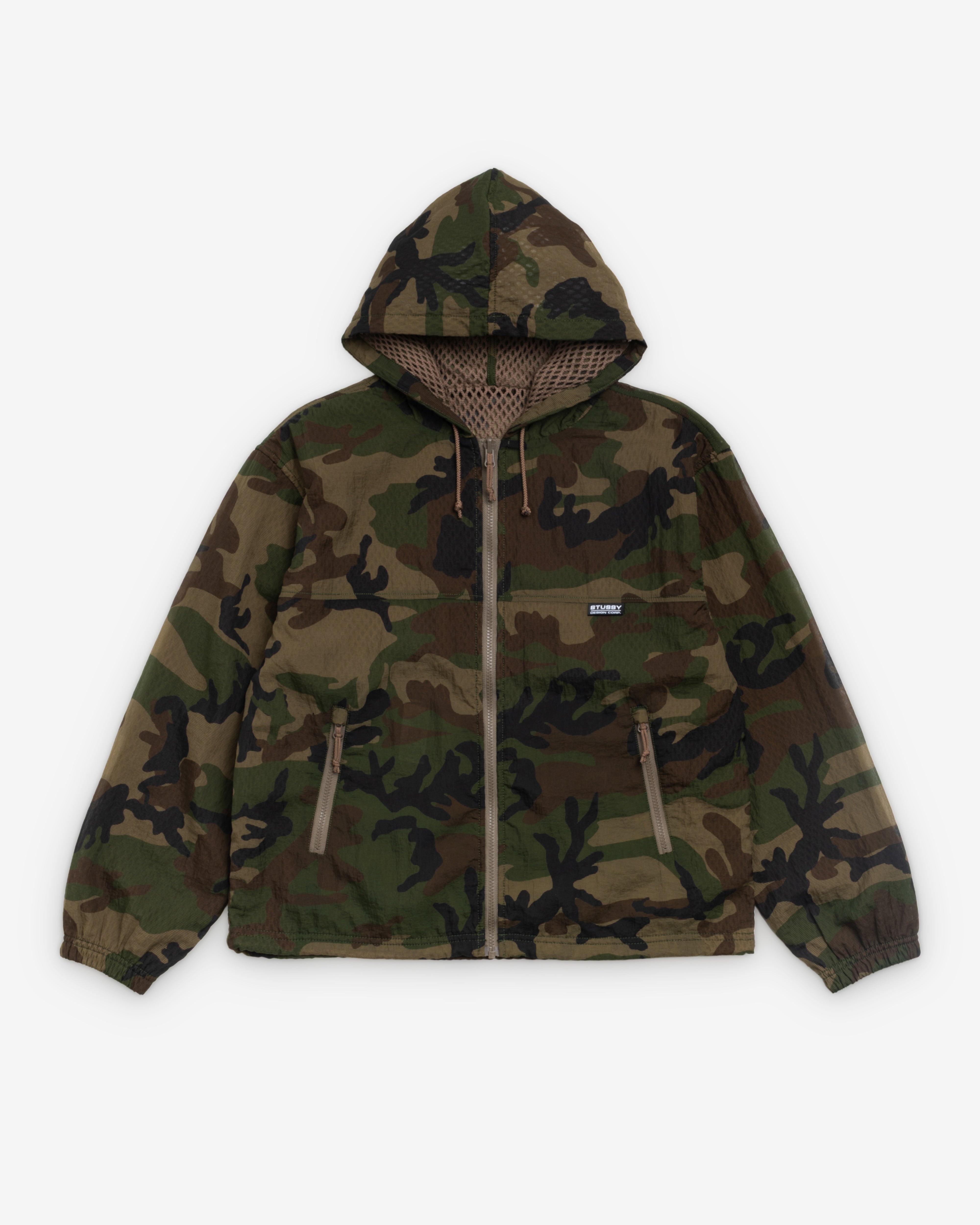 Stüssy: Men's Layered Mesh Hooded Jacket (Woodland Camo) | Dover