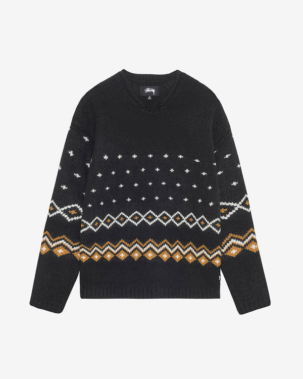 Stüssy - Men's Roll V Neck Fairisle Sweater - (Charcoal)