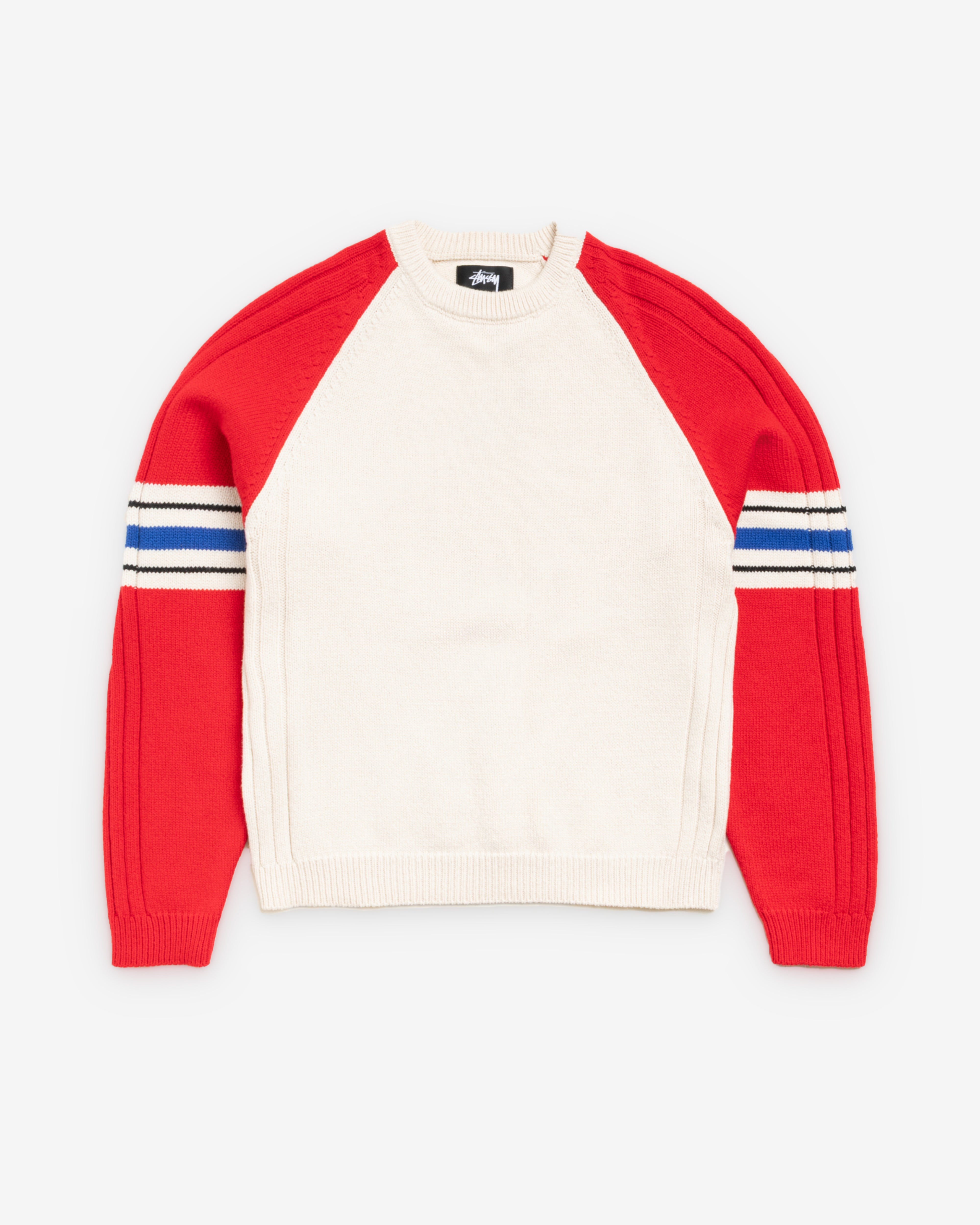 Stüssy: Men's Stripe Raglan Crew (Red) | Dover Street Market London