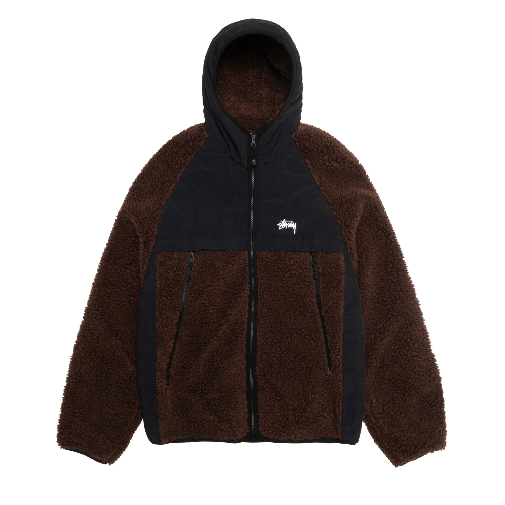 Stüssy - Sherpa Paneled Hooded Jacket - (Brown) view 1