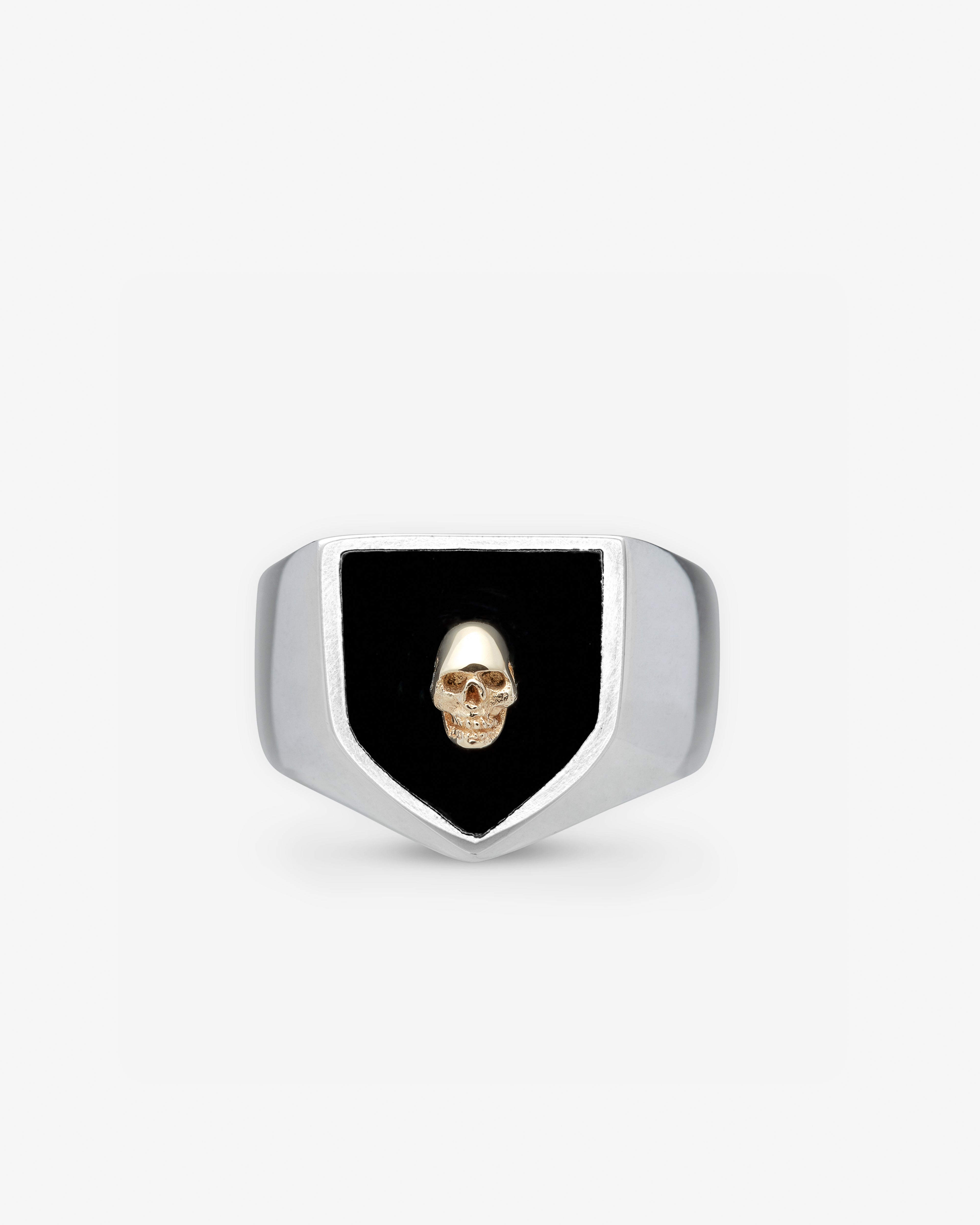 The Great Frog: Front Skull Shield Ring (Silver/Gold) | DSML E-SHOP
