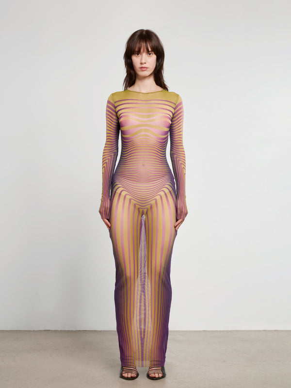 Jean Paul Gaultier - Women’s Printed Morphing Stripe Dress - (Green/Purple)