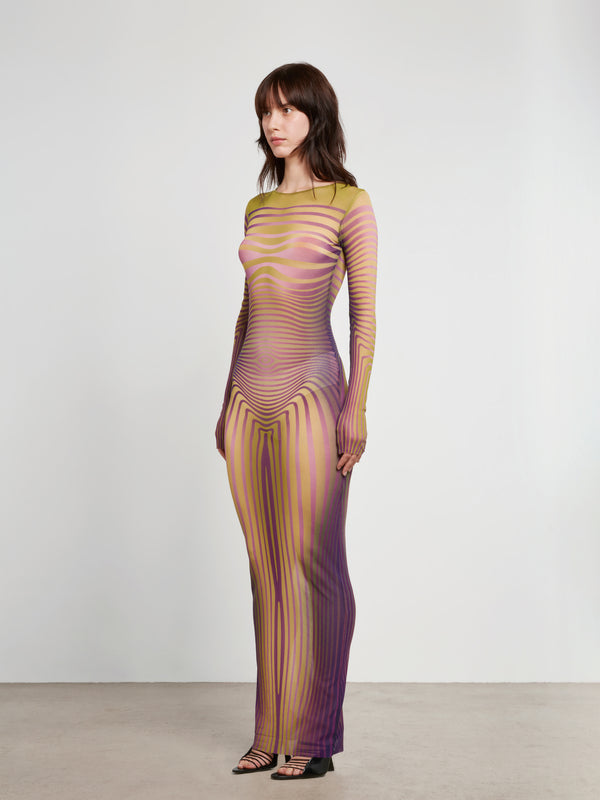 Jean Paul Gaultier - Women’s Printed Morphing Stripe Dress - (Green/Purple)