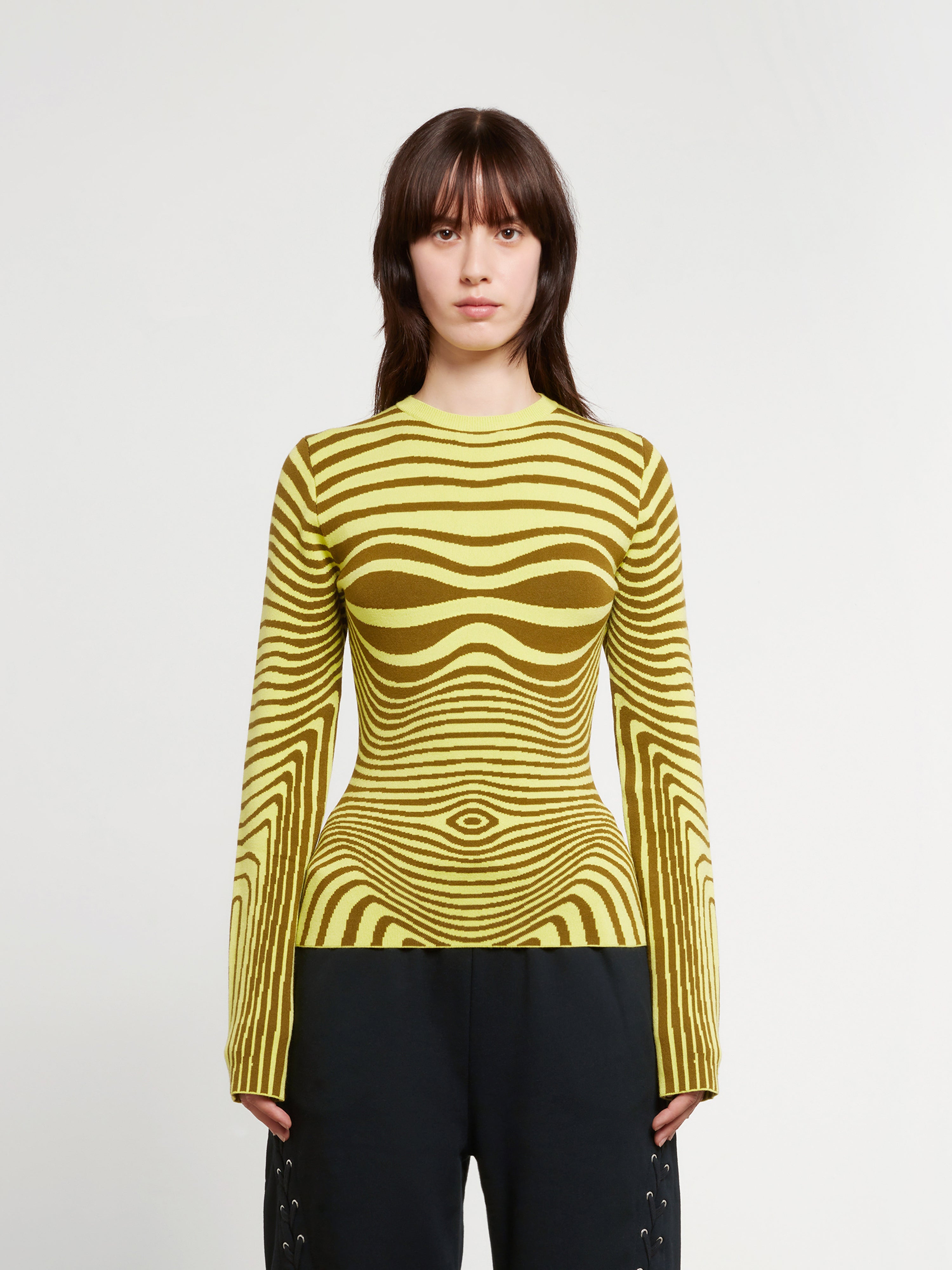 Jean Paul Gaultier - Women’s Printed Morphing Stripe Body Top - (Khaki/Lime)