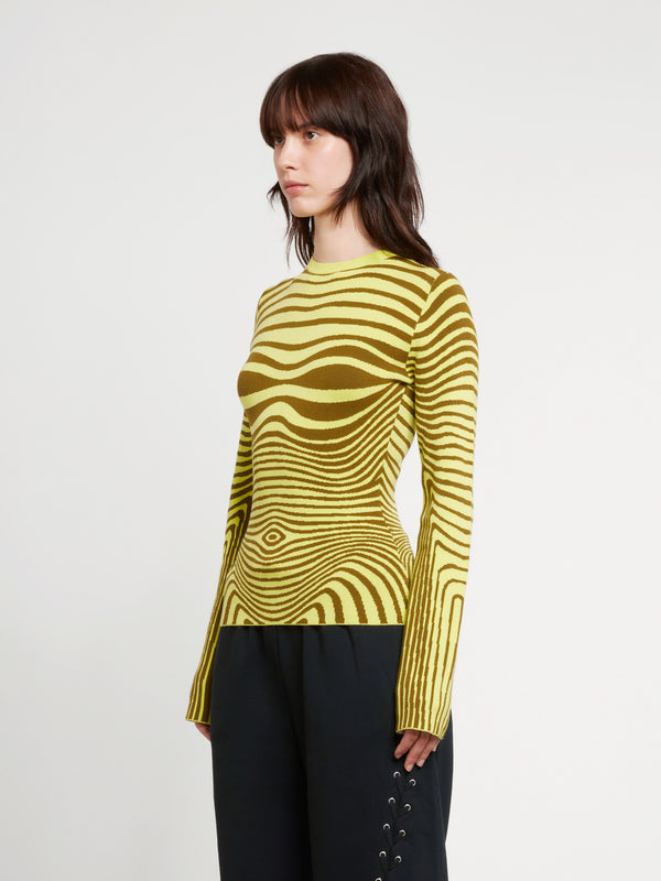 Jean Paul Gaultier - Women’s Printed Morphing Stripe Body Top - (Khaki/Lime)
