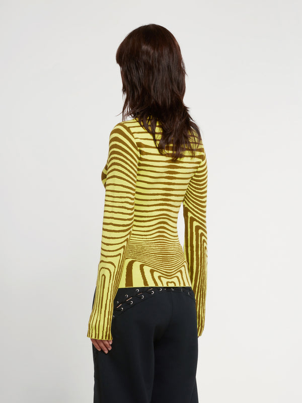 Jean Paul Gaultier - Women’s Printed Morphing Stripe Body Top - (Khaki/Lime)