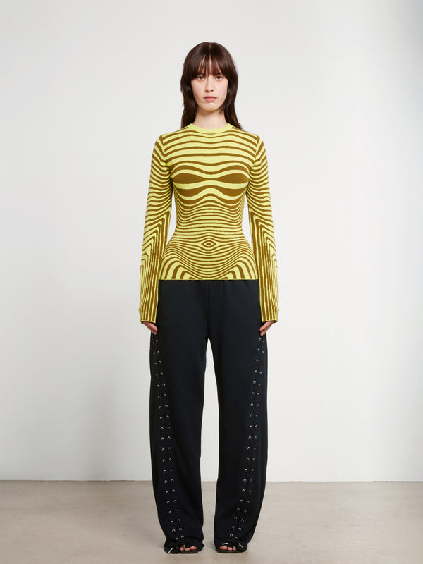 Jean Paul Gaultier - Women’s Printed Morphing Stripe Body Top - (Khaki/Lime)