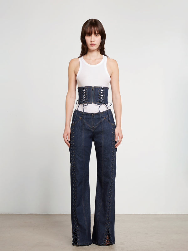 Jean Paul Gaultier - Women’s Laced Denim Waist Corset - (Indigo)