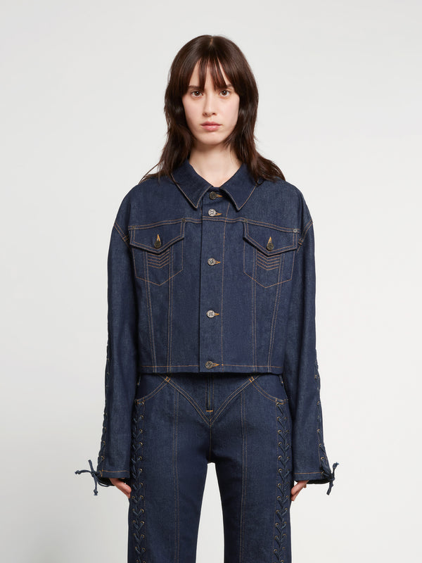 Jean Paul Gaultier - Women’s Oversize Cropped Denim Jacket - (Indigo)