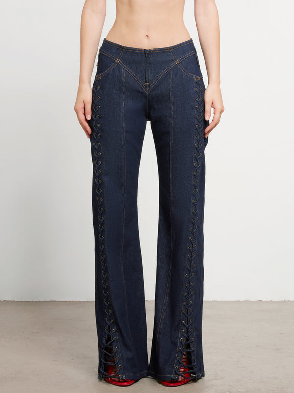 Jean Paul Gaultier - Women’s Low Waist Large Denim Trouser - (Indigo)
