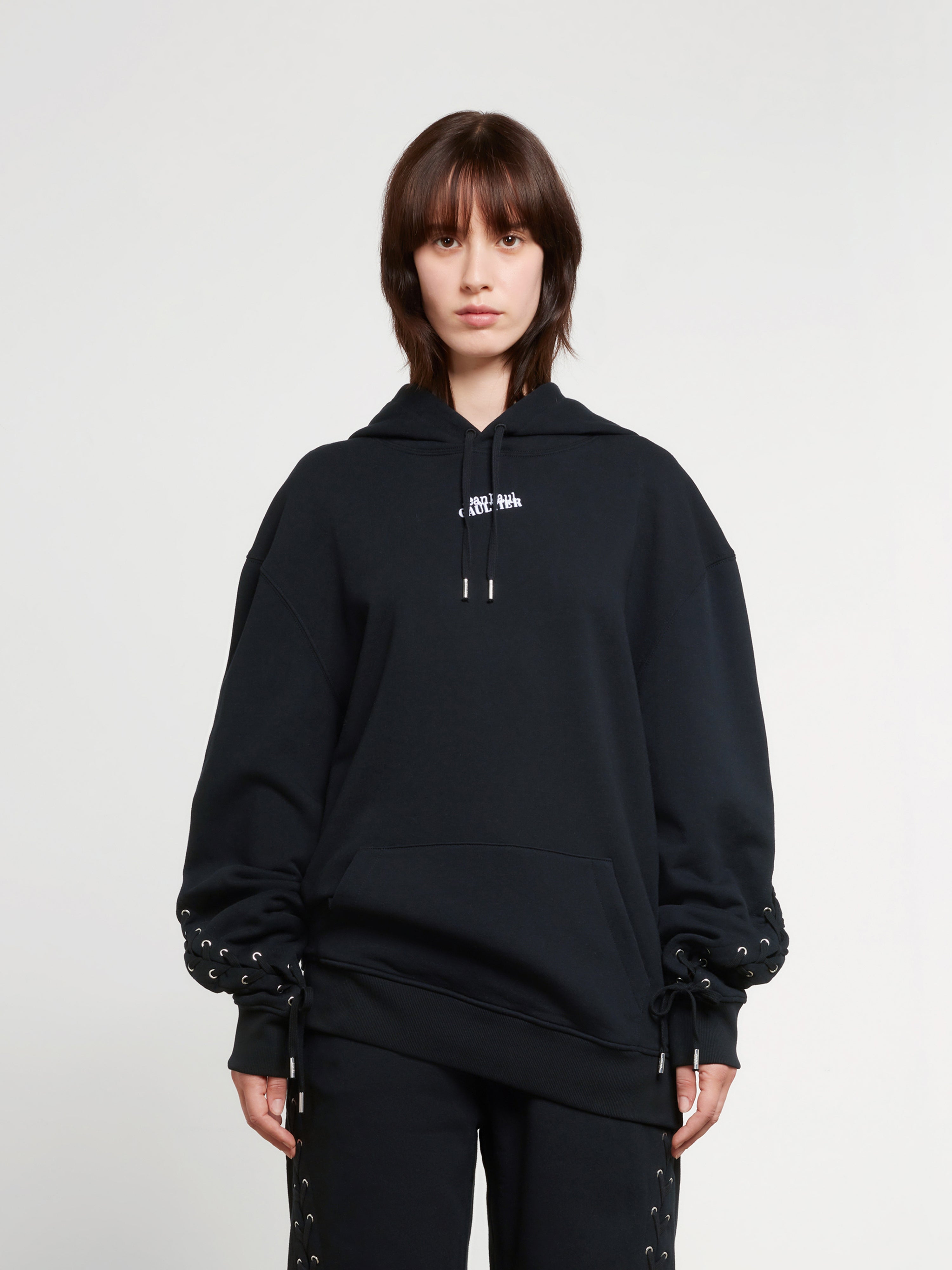 Jean Paul Gaultier: Oversize Laced Hoodie (Black) | DSML E-SHOP