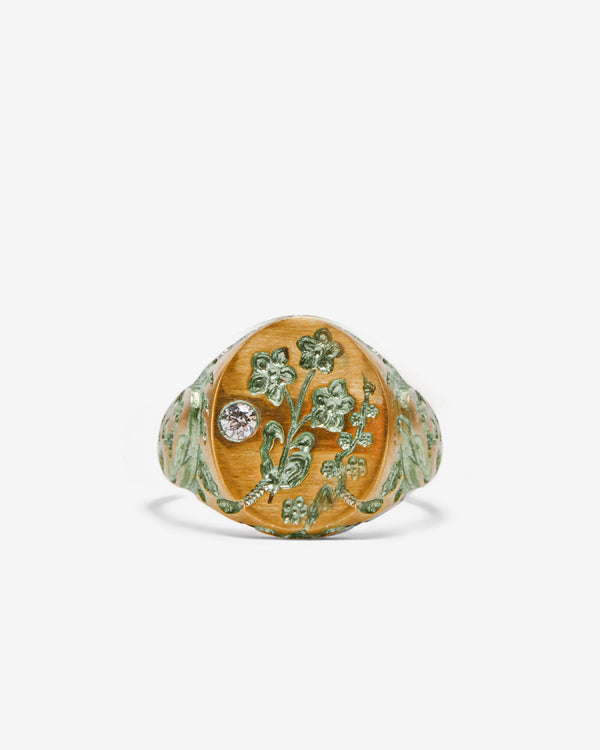 Castro -  Green Flower And Dragon Ring - (Gold)
