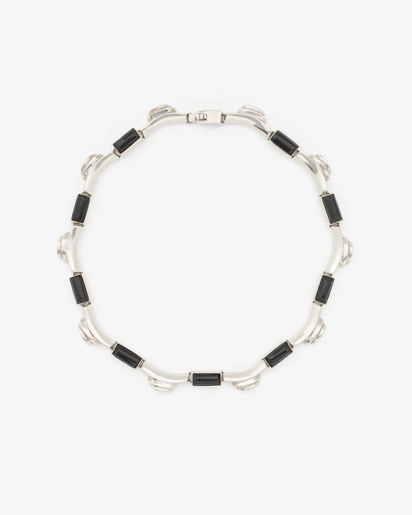 Old Jewelry - Onyx And Silver Chain - (Silver)