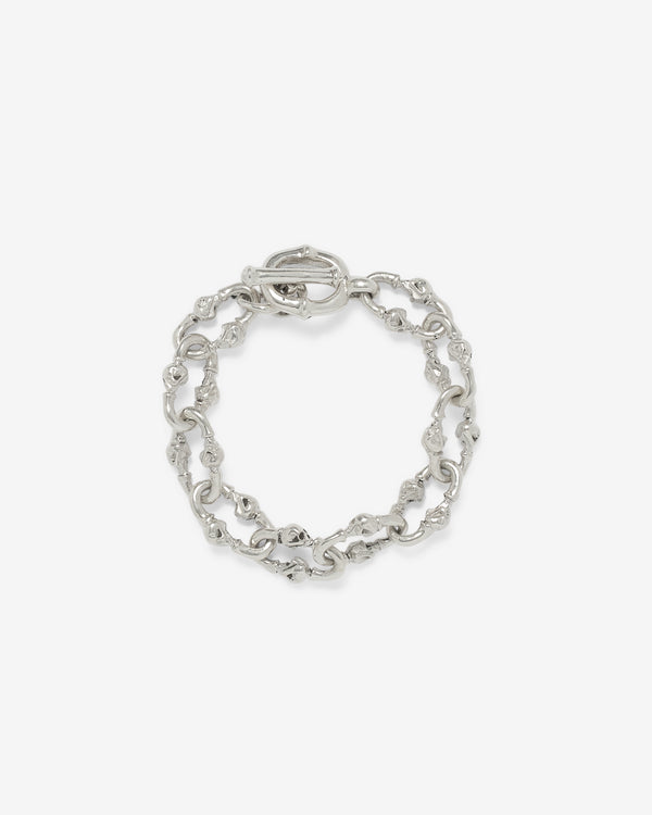 13 Lucky Monkey - Double Skull Link Bracelet - (Silver)