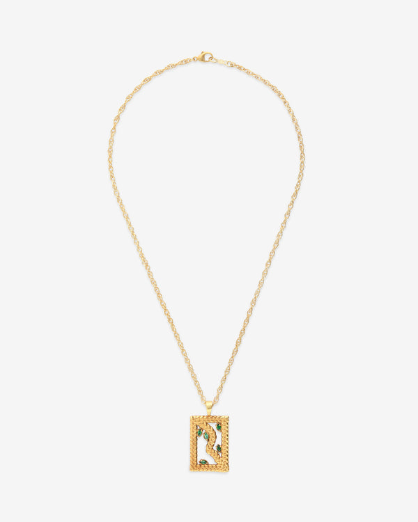 Jewelledbycl0Ud - Green Stone Pendant And Chain - (Gold)