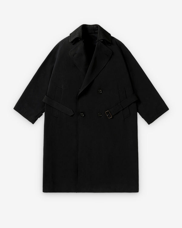 A.Presse - Men's Maxi Length Washed Silk Trench Coat - (Black)