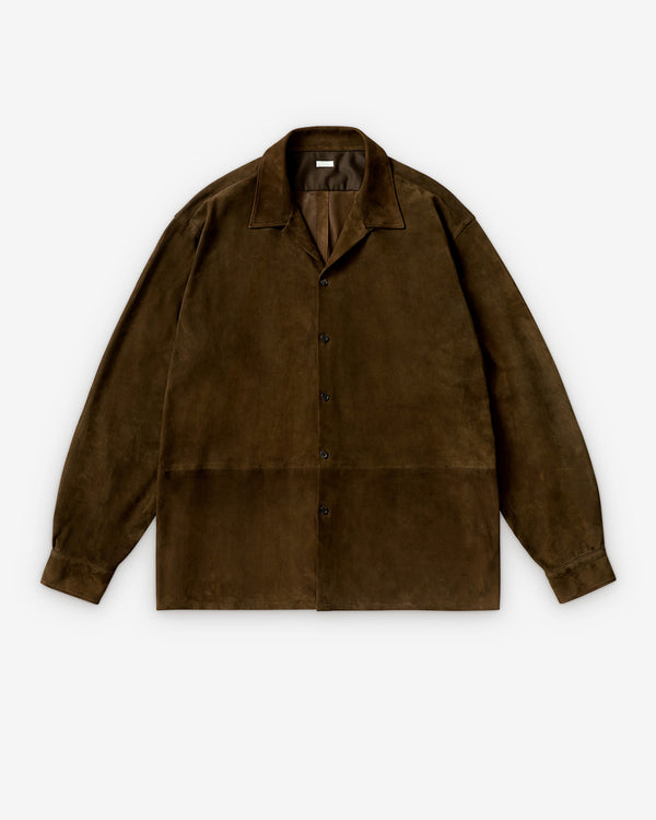 A.Presse - Men's Suede Leather Loop Collar Shirt - (Brown)