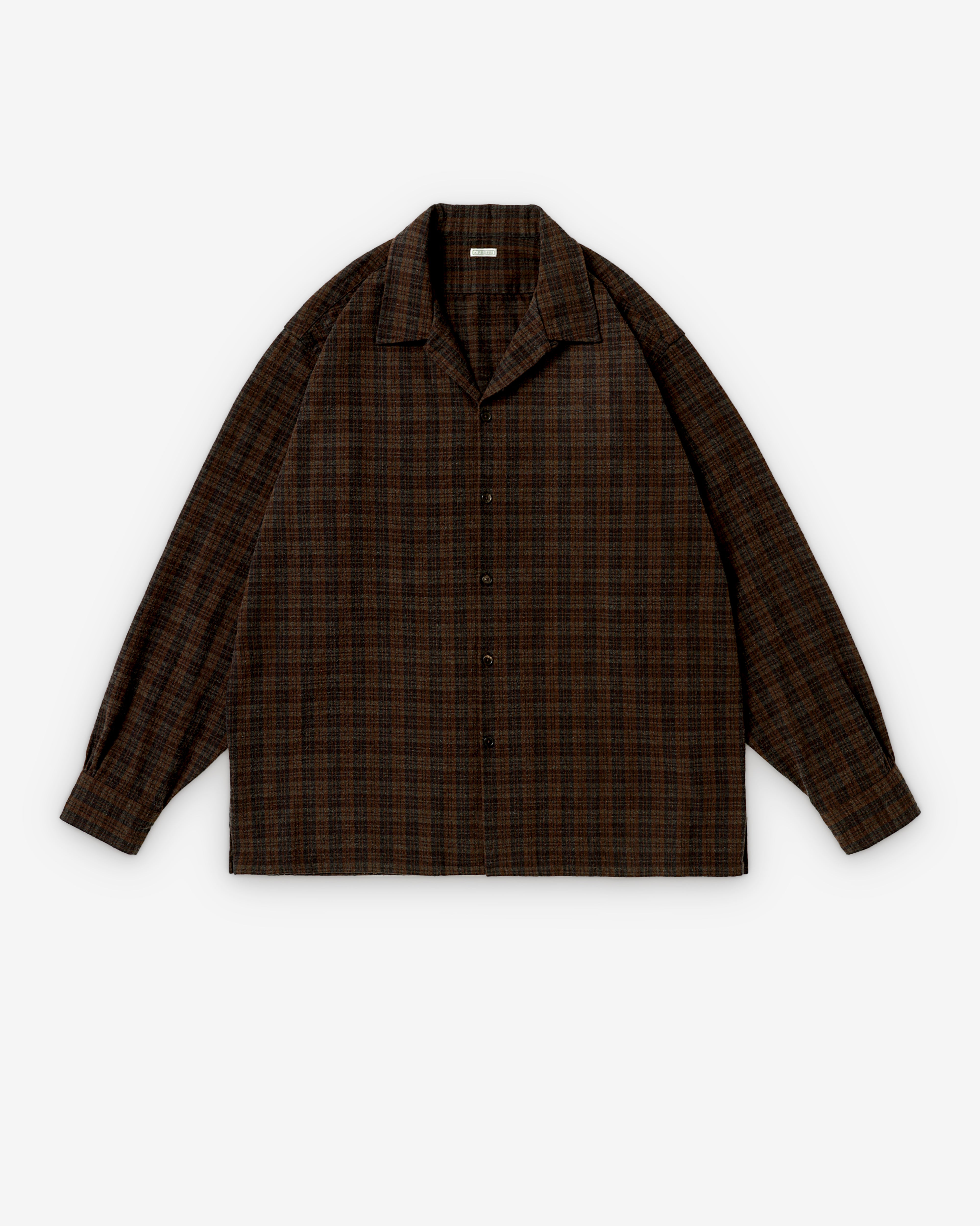 A.PRESSE Silk Nep Loop Collar Shirt チェック A.Presse: Men's Silk Nep Loop Collar Shirt (Brown) | Dover Street
