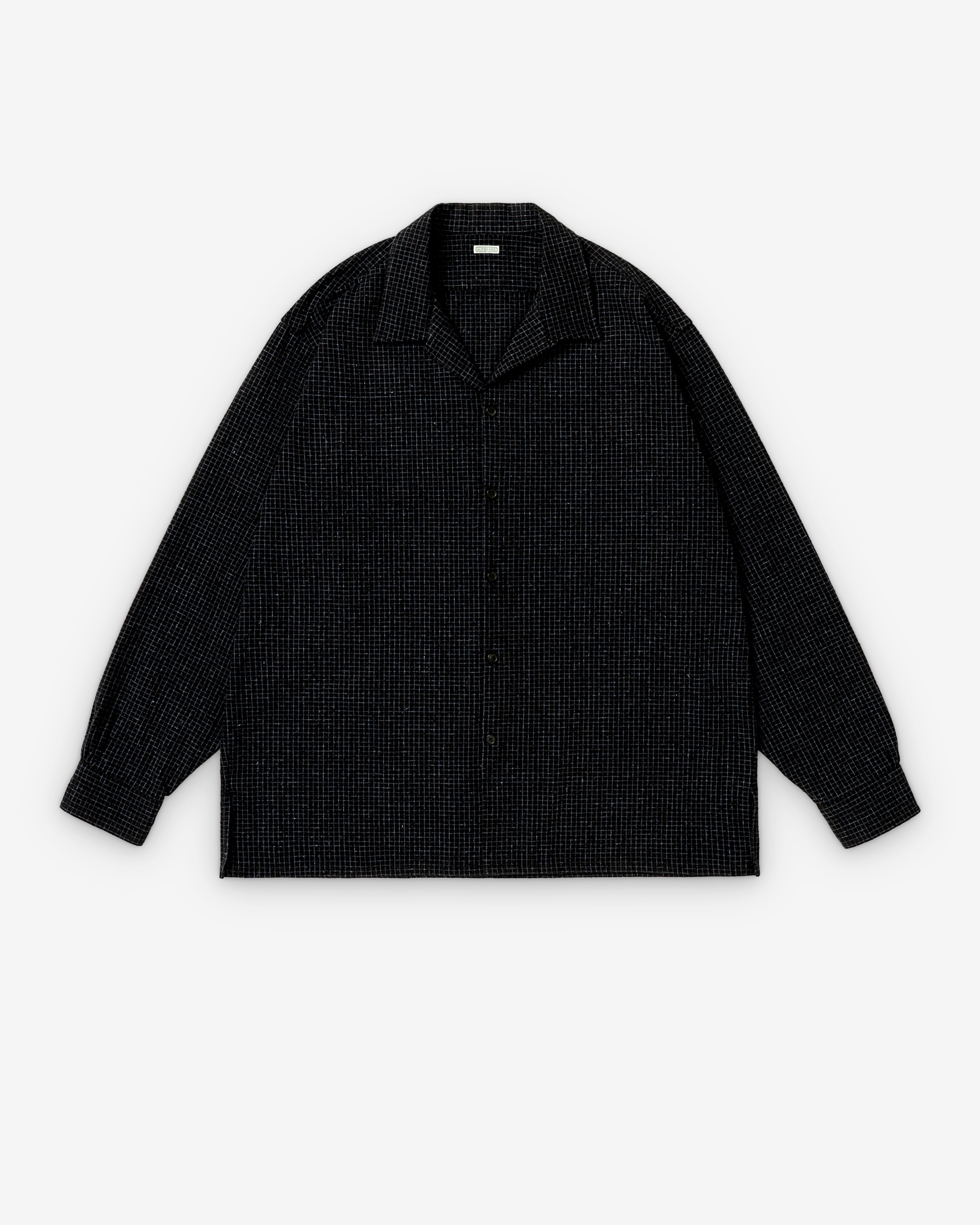 A.Presse: Men's Silk Nep Loop Collar Shirt (Black) | Dover Street