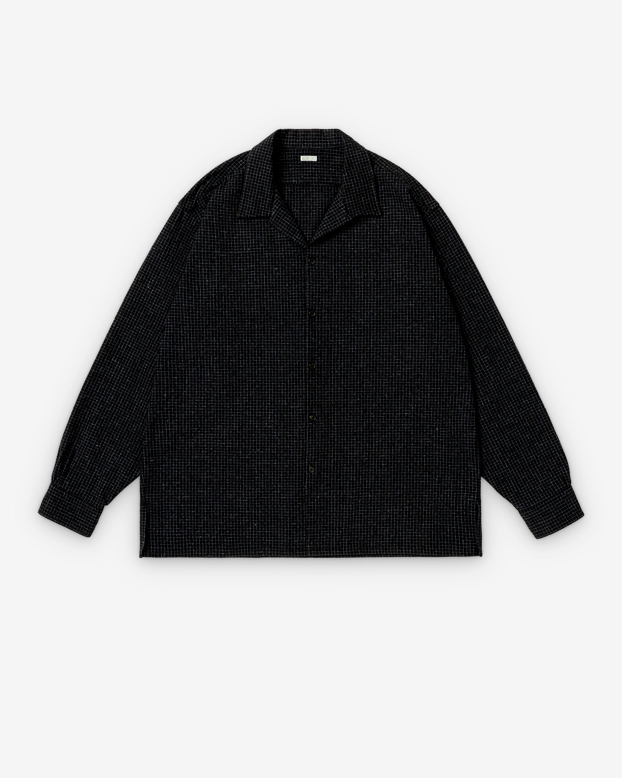 A.Presse - Men's Silk Nep Loop Collar Shirt - (Black) view 1, Click to Zoom in