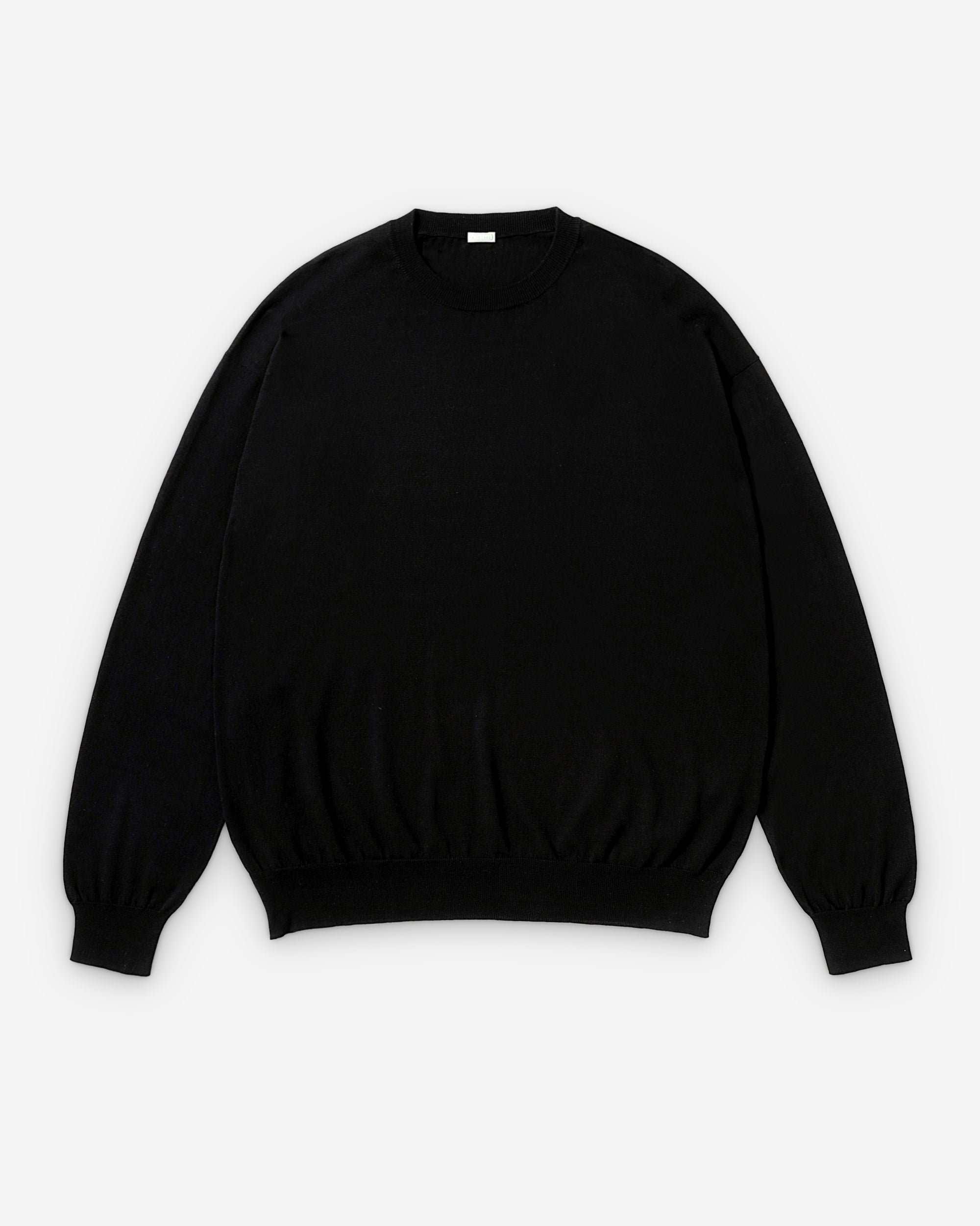 A.Presse - Men's Wool Cotton High Gauge Crew Neck - (Black) view 1, Click to Zoom in
