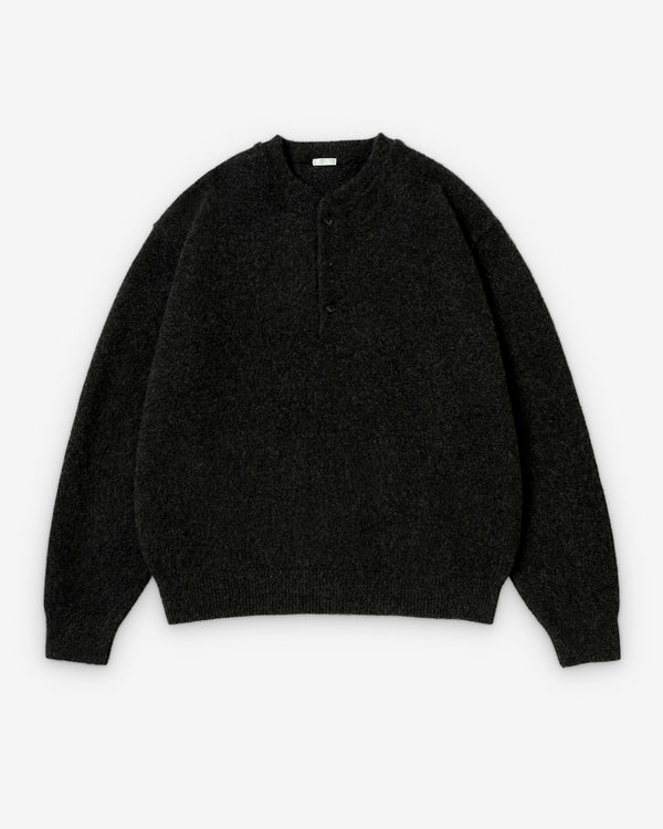 A.Presse - Men's Brushed Cashmere Middle Gauge Henley - (Charcoal)