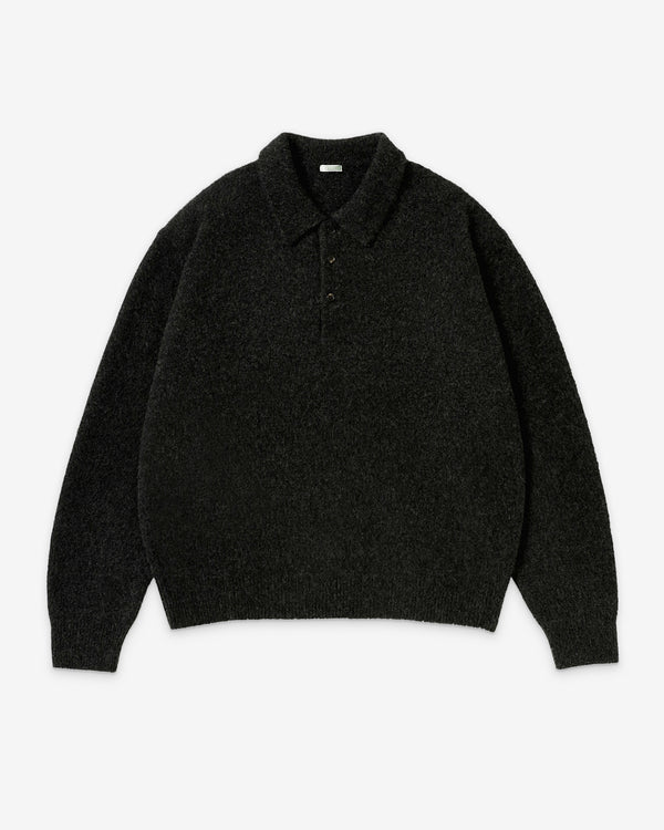 A.Presse - Men's Brushed Cashmere Middle Gauge Polo Shirt - (Charcoal)