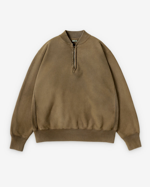 A.Presse - Men's Vintage Ribbed Collar Half Zip Sweatshirt - (Mocha)
