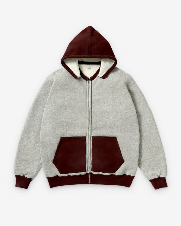 A.Presse - Men's Vintage Attached Hood Zip Parka - (Gray/Burgundy)