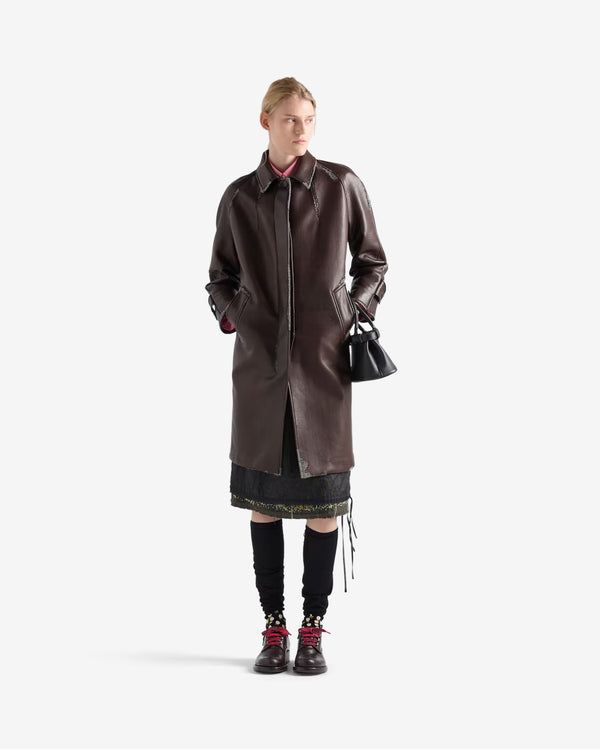 Prada  - Women's Bonded Nappa Leather and Chevron Shetland Wool Coat - (Sienna)