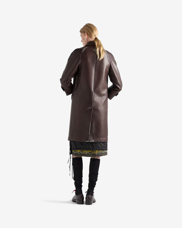 Prada  - Women's Bonded Nappa Leather and Chevron Shetland Wool Coat - (Sienna)