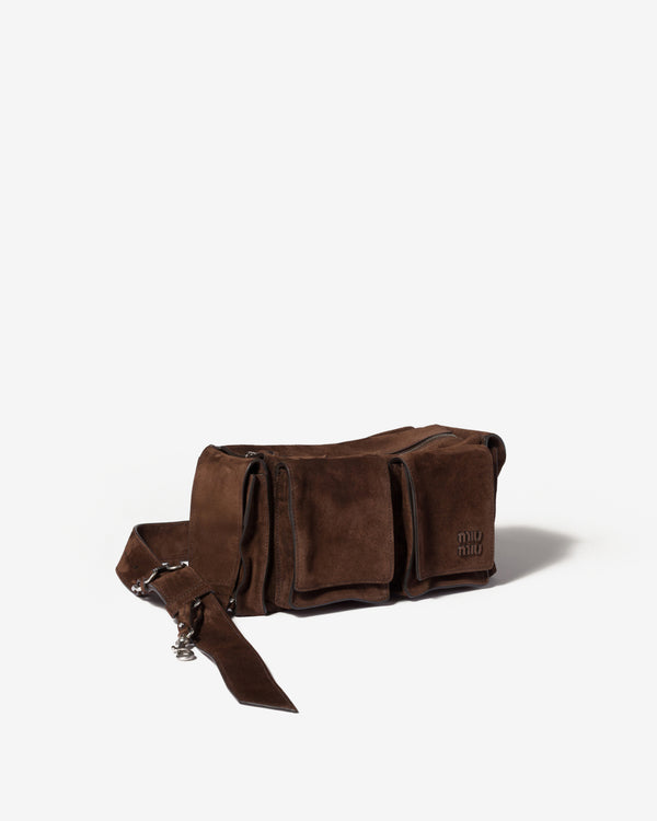 Miu Miu - Women's Utilitaire Suede Shoulder Bag - (Dark Brown)
