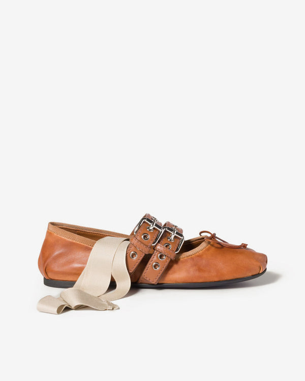 Miu Miu - Women's Nappa and Calf Leather Ballerinas - (Caramel)