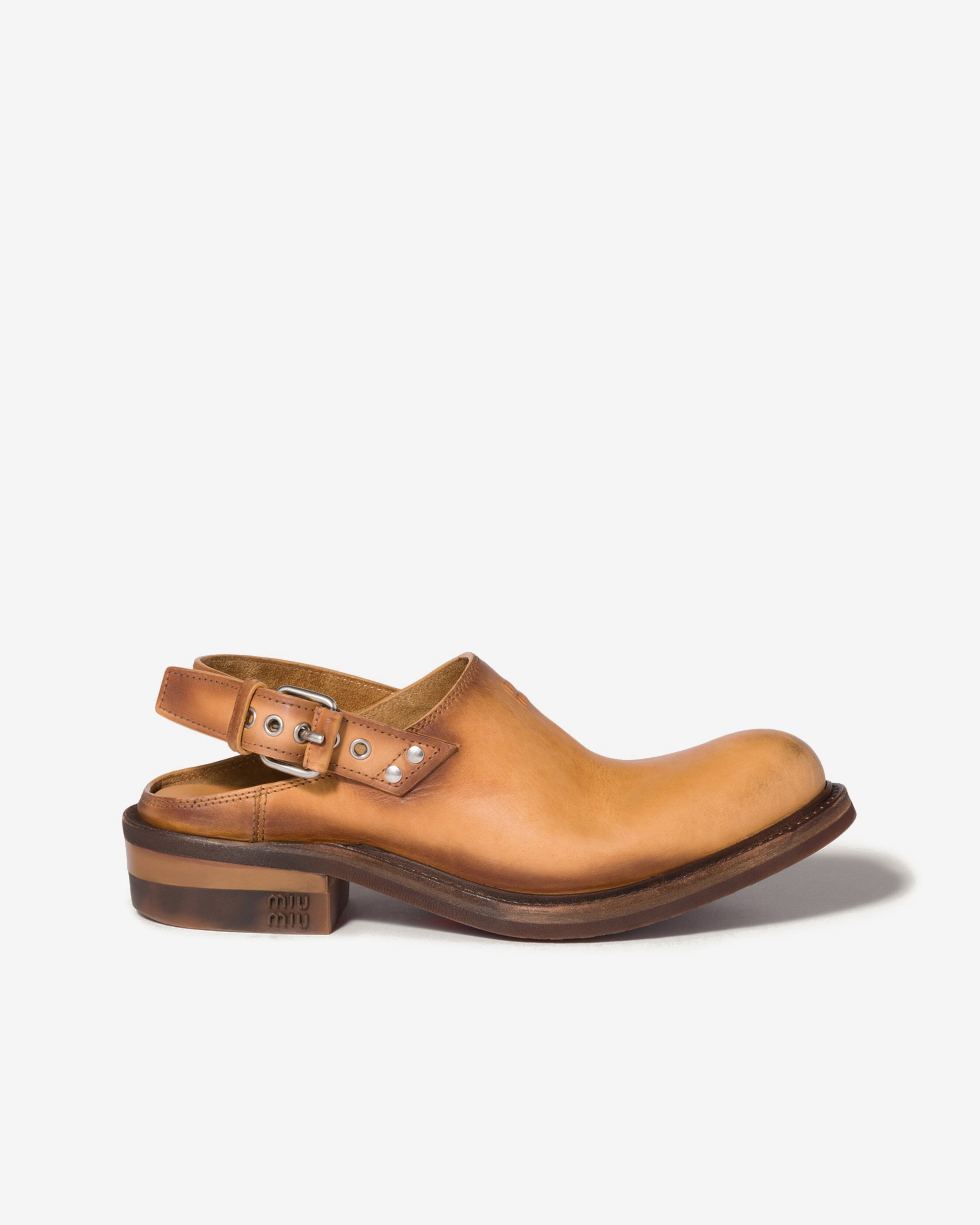 Miu Miu: Women's Foule Leather Mules (Light Tan) | Dover Street