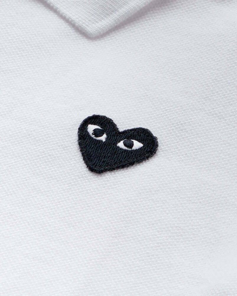 COMME des Garçons PLAY~ Embroidered White buy Heart~Black Polo Shirt ~Size Small~