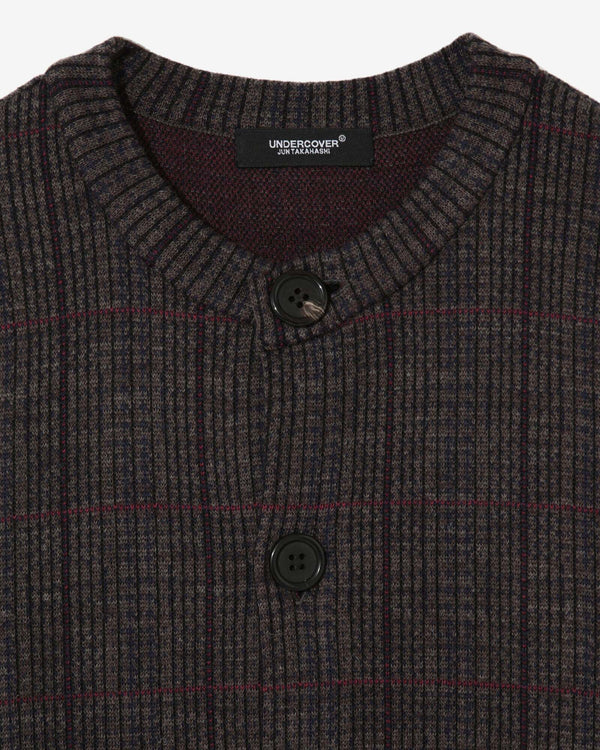 Undercover - Men’s Plaid Round-Neck Cardigan - (Grey)