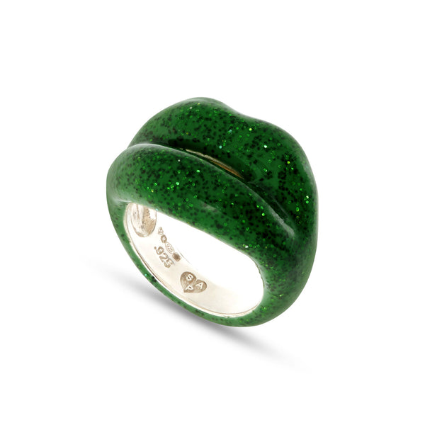 Solange - Glitter Green Hotlips Ring