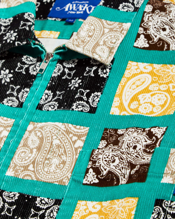 Awake NY - Paisley Printed Corduroy Zip-Up Shirt - (Teal/Multi)