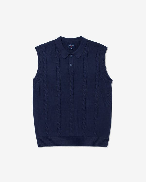 Noah - Men's Cotton Cable Sweater Vest - (Navy)