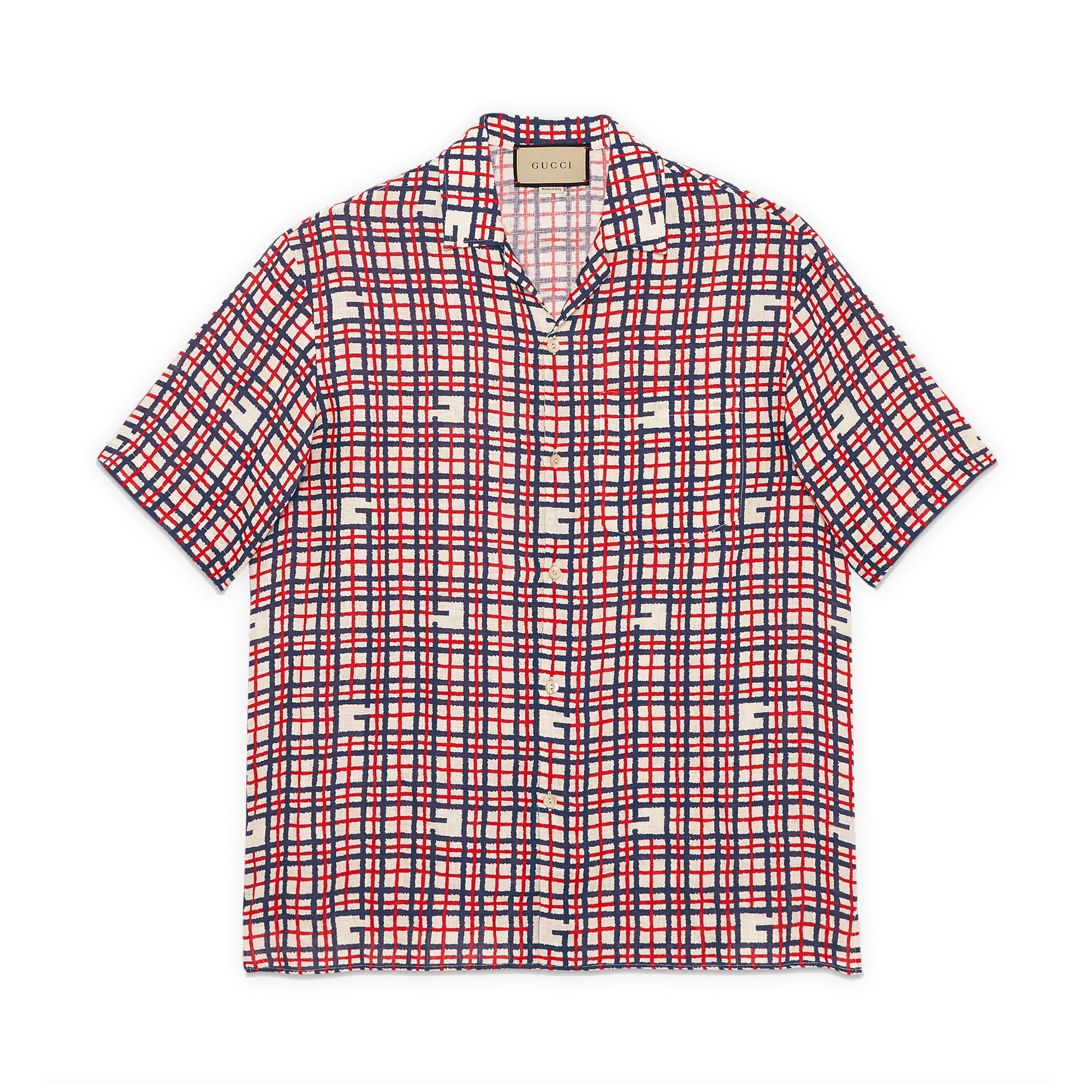 Gucci - Men’s Square G Tartan Print Linen Shirt - (Red/Blue) view 1