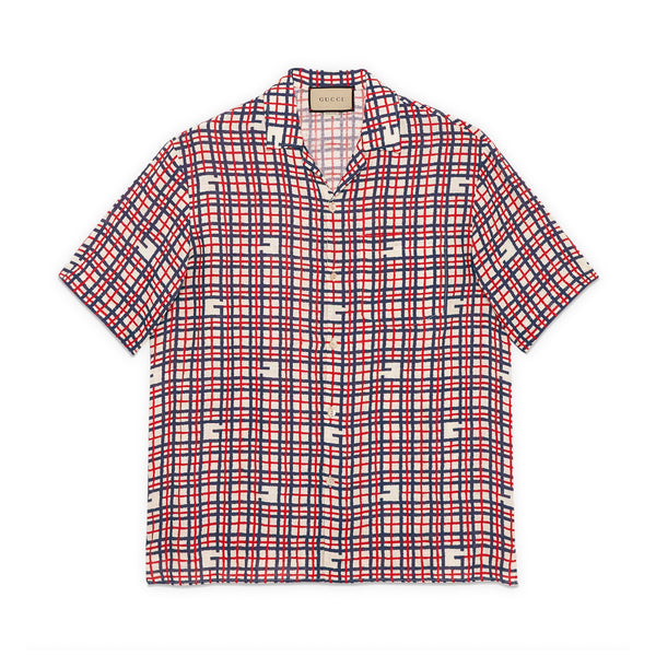 Gucci - Men’s Square G Tartan Print Linen Shirt - (Red/Blue)