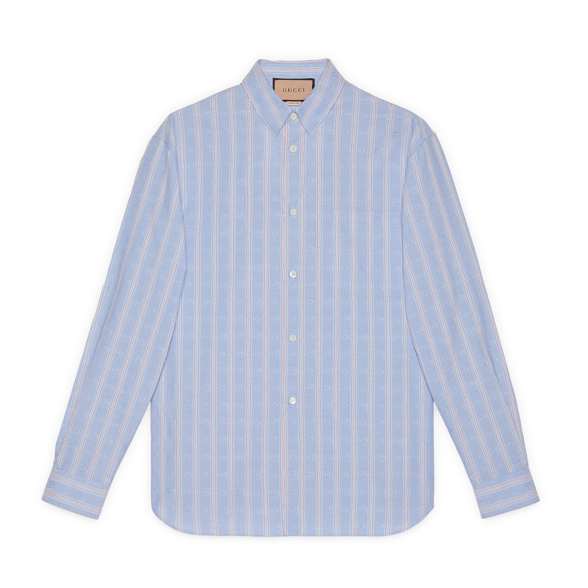 Gucci - Men’s Striped Double G Cotton Shirt - (Light Blue) view 1