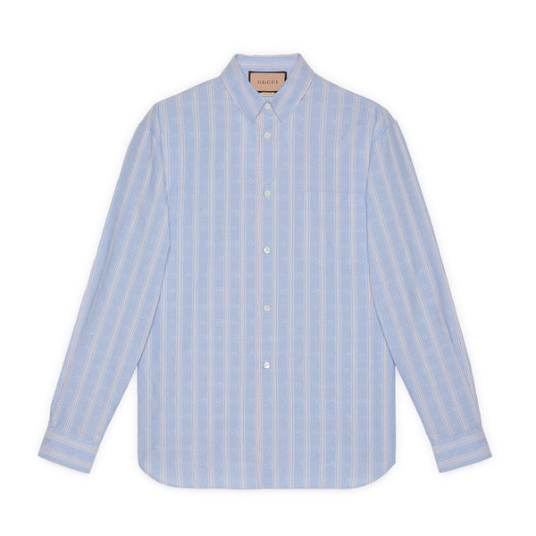 Gucci - Men’s Striped Double G Cotton Shirt - (Light Blue)