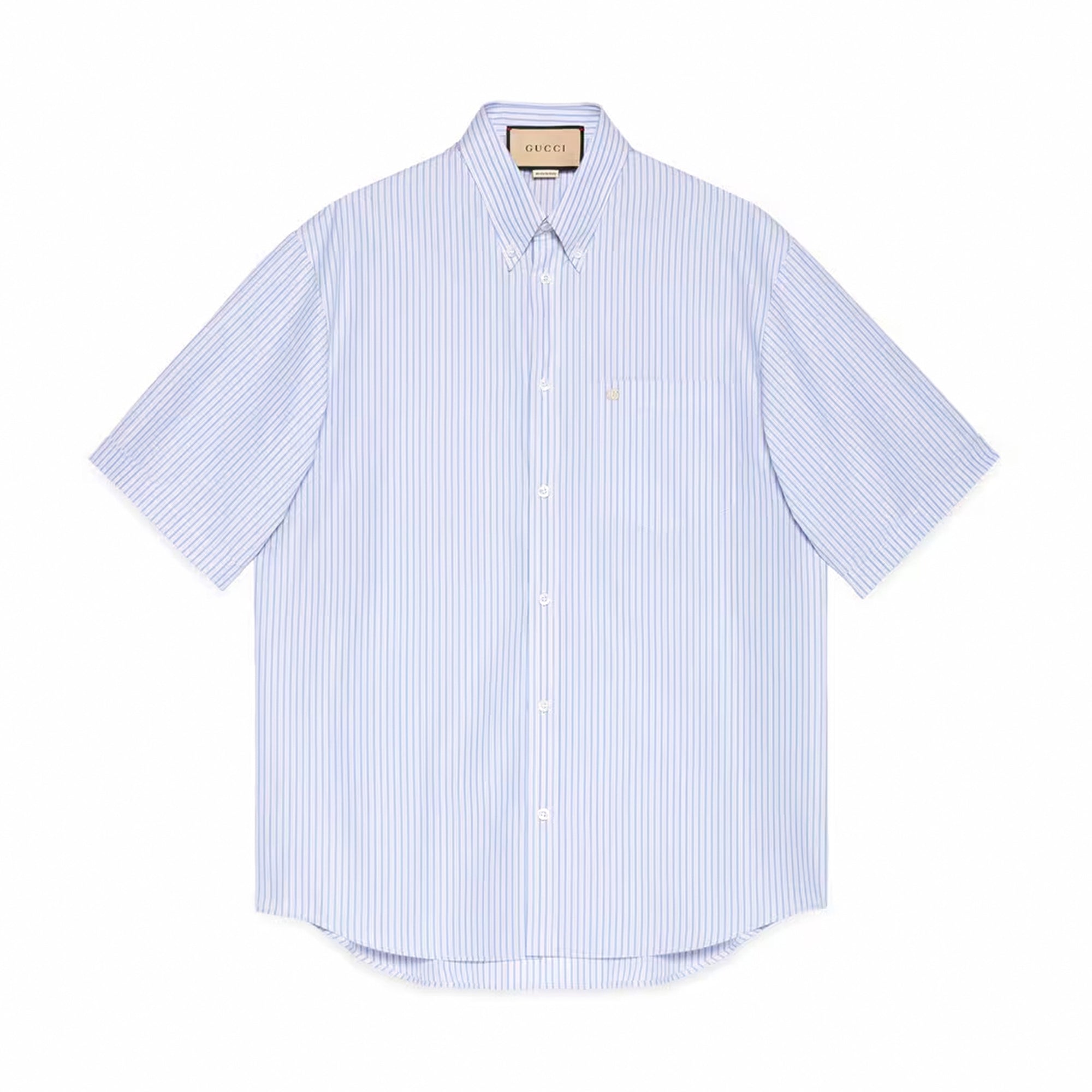 Gucci - Men’s Cotton Shirt with Double G - (Light Blue Stripe) view 1